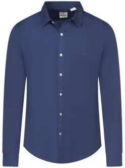 Chemise en coton marine unie avec une coupe droite et un col français