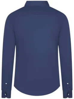 Chemise en coton marine unie avec une coupe droite et un col français