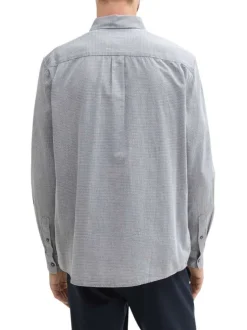 Chemise en coton marine unie à coupe droite et col français avec poche plaquée