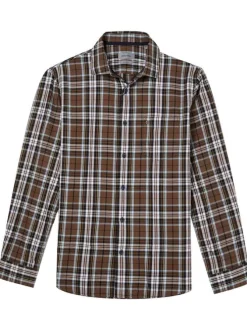 Chemise en coton marron à carreaux avec une coupe droite et un col français