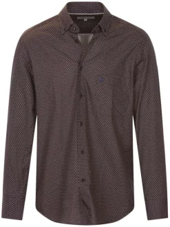 Chemise en coton marron imprimée avec une coupe droite et un col français