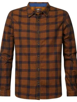 Chemise en coton marron tartan coupe regular fit et col français