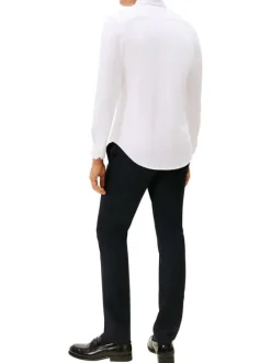 Chemise en coton mélangé blanche à coupe slim pourvue d'un col boutonné