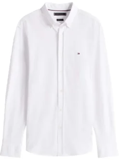 Chemise en coton mélangé blanche à coupe slim pourvue d'un col boutonné