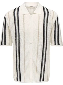 Chemise en coton mélangé blanche à rayures pourvu d'un col chemise