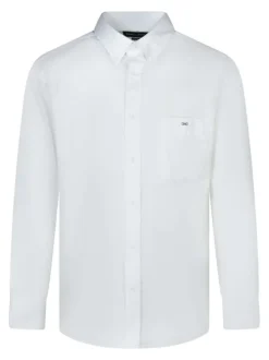 Chemise en coton mélangé blanche unie avec une coupe droite et un col français