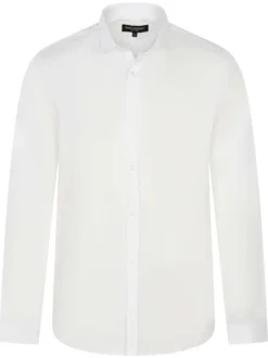 Chemise en coton mélangé blanche unie coupe droite et un col italien