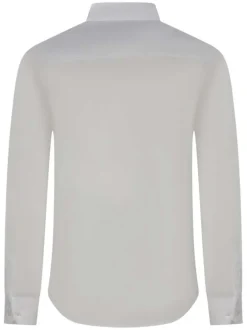Chemise en coton mélangé blanche unie à coupe slim et col à revers courts