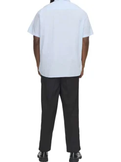 Chemise en coton mélangé bleue ciel unie à coupe slim avec un col italien