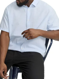 Chemise en coton mélangé bleue ciel unie à coupe slim avec un col italien
