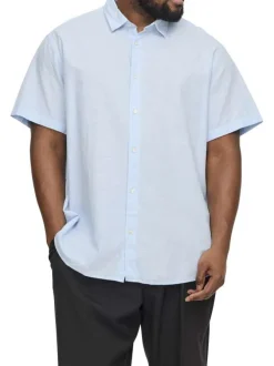 Chemise en coton mélangé bleue ciel unie à coupe slim avec un col italien