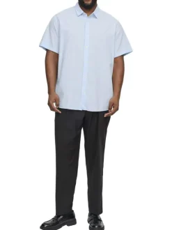 Chemise en coton mélangé bleue ciel unie à coupe slim avec un col italien