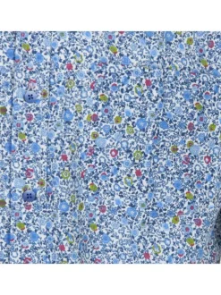 Chemise en coton mélangé ciel imprimée par des fleurs avec un col français