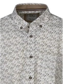 Chemise en coton mélangé écrue à motif floral avec une coupe droite