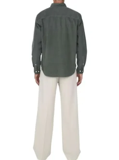 Chemise en coton mélangé verte sapin en velours côtelé à coupe regular fit
