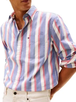 Chemise en coton multicolore à coupe droite ornée d'un motif à rayures
