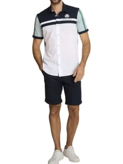 Chemise en coton multicolore à coupe droite pourvue d'inscriptions imprimées