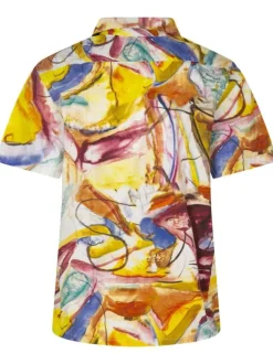 Chemise en coton multicolore imprimé abstrait à coupe droite et col cubain