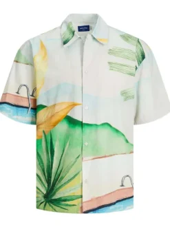 Chemise en coton multicolore imprimé avec coupe regular et col français