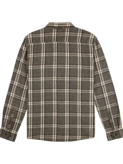 Chemise en coton noire à carreaux avec une coupe droite et un col français