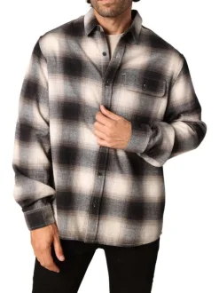 Chemise en coton noire coupe droite avec un motif à carreaux