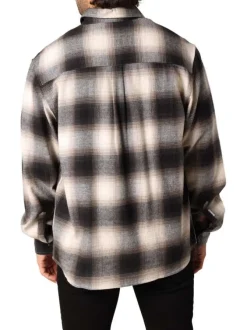 Chemise en coton noire coupe droite avec un motif à carreaux