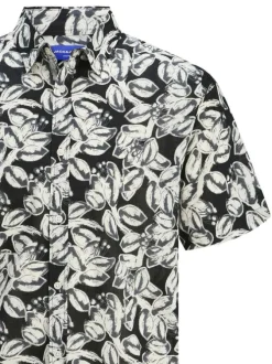 Chemise en coton noire à imprimé floral avec coupe large et col à français
