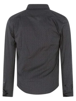 Chemise en coton noire à minis motifs avec une coupe slim et le logo brodé