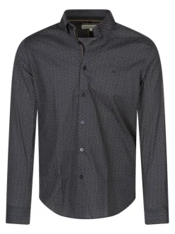 Chemise en coton noire à minis motifs avec une coupe slim et le logo brodé