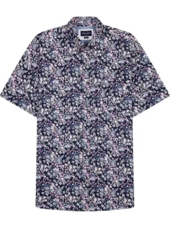 Chemise en coton noire à motif floral avec une coupe droite et un col à revers