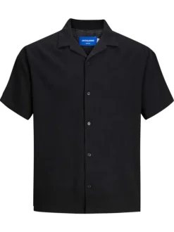 Chemise en coton noire unie avec un col français et une coupe droite