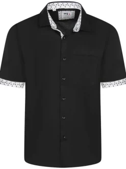 Chemise en coton noire unie avec un col français et une coupe regular fit