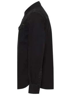 Chemise en coton noire unie avec une coupe droite et un col à rabats
