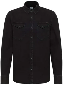 Chemise en coton noire unie avec une coupe droite et un col à rabats