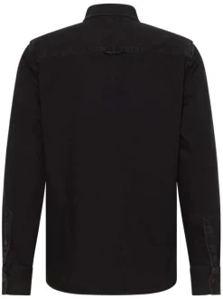 Chemise en coton noire unie avec une coupe droite et un col à rabats
