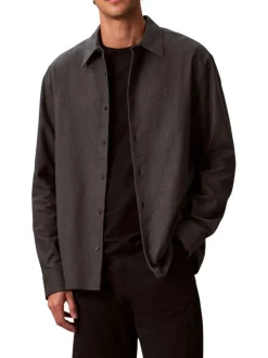 Chemise en coton noir unie coupe droite avec un col à revers