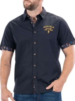 Chemise en coton nuit avec empiècement fleuri à coupe droite et col français