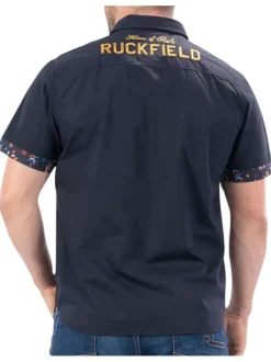 Chemise en coton nuit avec empiècement fleuri à coupe droite et col français