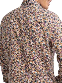 Chemise en coton orange florale pourvue d'une coupe slim et d'un col français