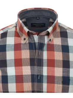 Chemise en coton oranges avec un imprimé carreaux et un col américain