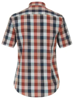 Chemise en coton oranges avec un imprimé carreaux et un col américain