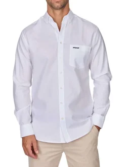 Chemise en coton piqué blanche unie à coupe regular fit et col américain