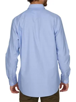 Chemise en coton piqué bleue ciel unie à coupe regular fit et col américain