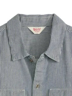 Chemise en coton rayée blanc et marine avec une fermeture par boutons