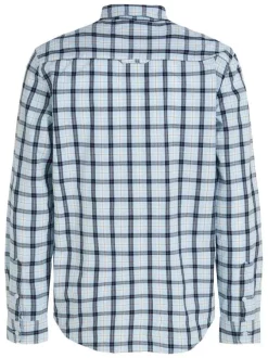 Chemise en coton régénératif ciel à carreaux et coupe droite avec col français