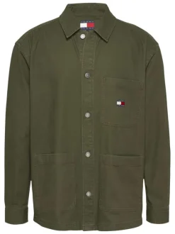 Chemise en coton régénératif kaki unie à coupe droite et col français