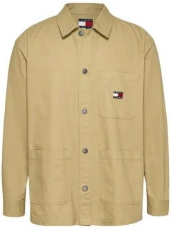 Chemise en coton régénératif sable unie à coupe droite et col à revers