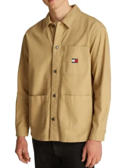 Chemise en coton régénératif sable unie à coupe droite et col à revers