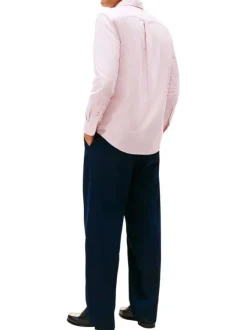 Chemise en coton rose à coupe droite ornée d'un motif à rayures