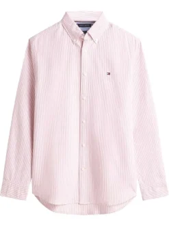 Chemise en coton rose à coupe droite ornée d'un motif à rayures